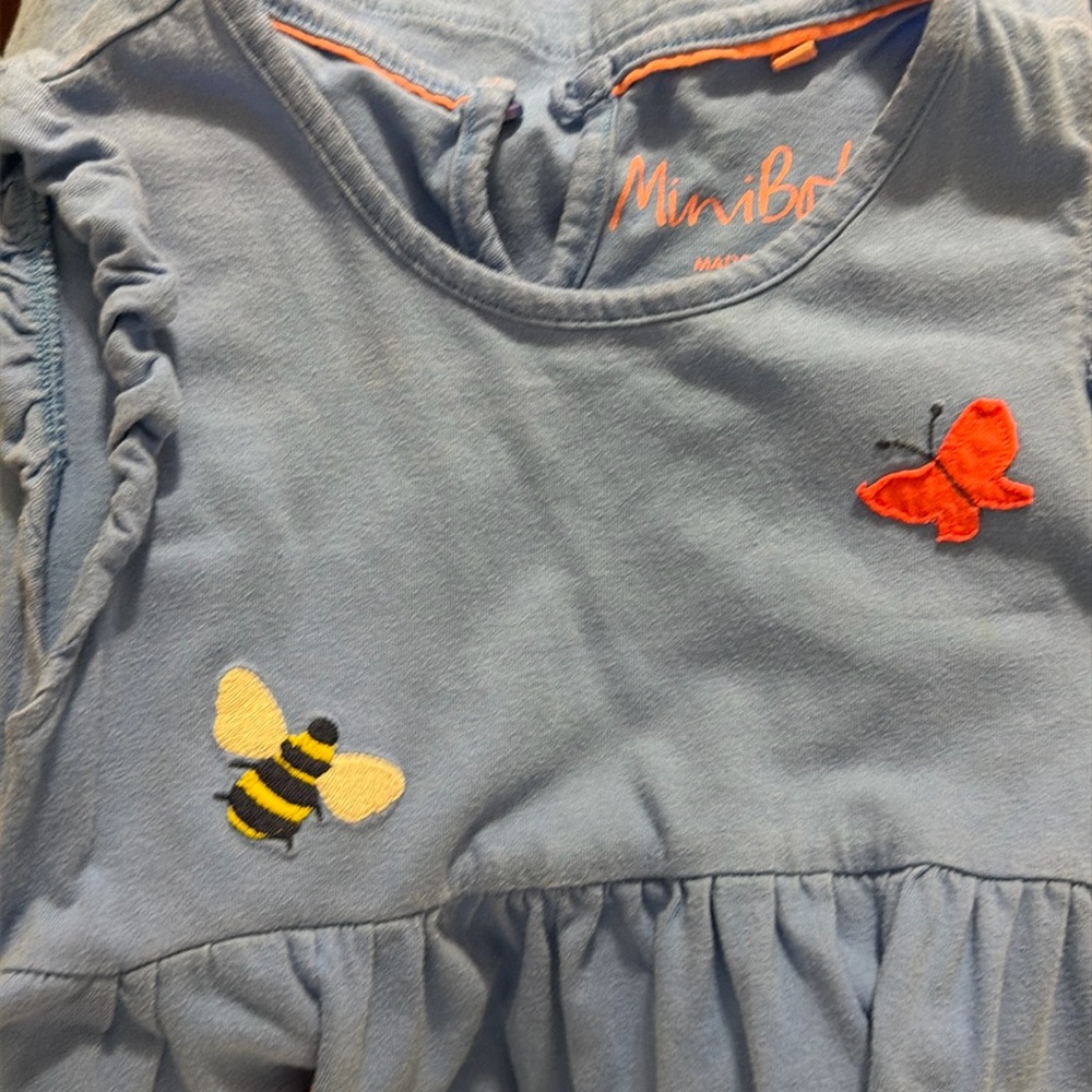 Mini Boden Blue Flower Bee Dress Sz 7-8 GUC